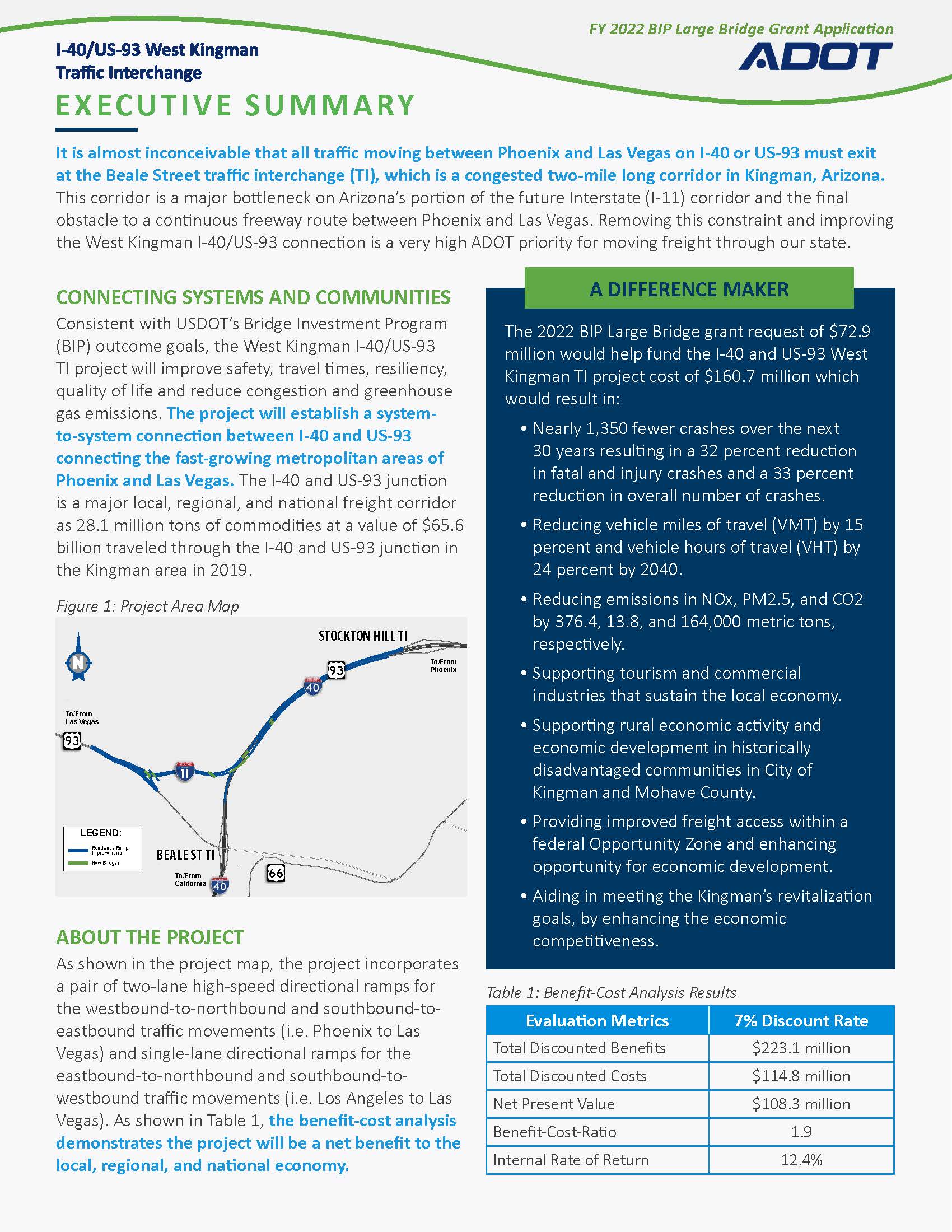ADOT project summary for I-40/US-93 West Kingman interchange.
